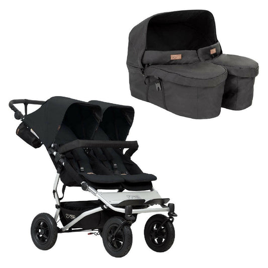 Mountain Buggy Duet V3 Double Pushchair with Carrycot Plus for Twins - Black