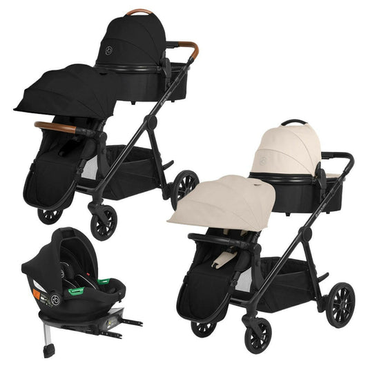 Ickle Bubba VIRGO Double Pram Pushchair Bundle Growing Family - 14 Piece Travel System with i-Size Cirrus Car Seat & ISOFIX Base