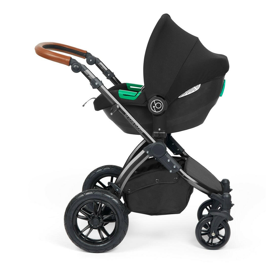 Ickle Bubba Stomp LUXE Travel System with Cirrus Car Seat & Base - Black/Charcoal/Tan - plus Bubba&Me Crib