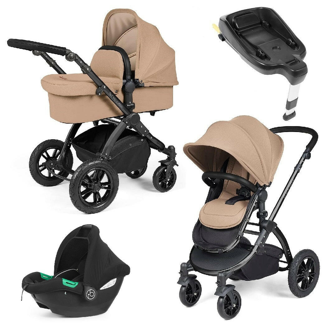 Ickle Bubba Stomp LUXE Travel System with Cirrus Car Seat & Base - Black/Desert/Black - plus Bubba&Me Crib