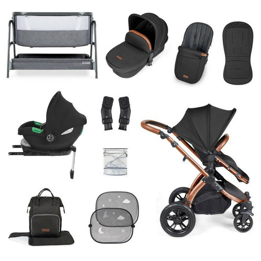 Ickle Bubba Stomp LUXE Travel System with Cirrus Car Seat & Base - Bronze/Midnight/Tan - plus Bubba&Me Crib