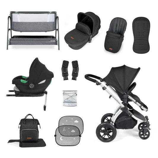 Ickle Bubba Stomp LUXE Travel System with Cirrus Car Seat & Base - Silver/Midnight/Black - plus Bubba&Me Crib