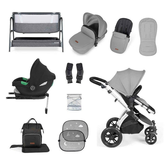 Ickle Bubba Stomp LUXE Travel System with Cirrus Car Seat & Base - Silver/Pearl Grey/Black - plus Bubba&Me Crib