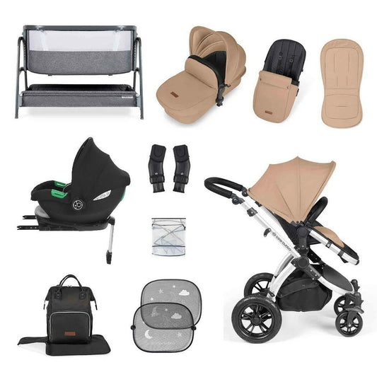 Ickle Bubba Stomp LUXE Travel System with Cirrus Car Seat & Base - Silver/Desert/Black - plus Bubba&Me Crib