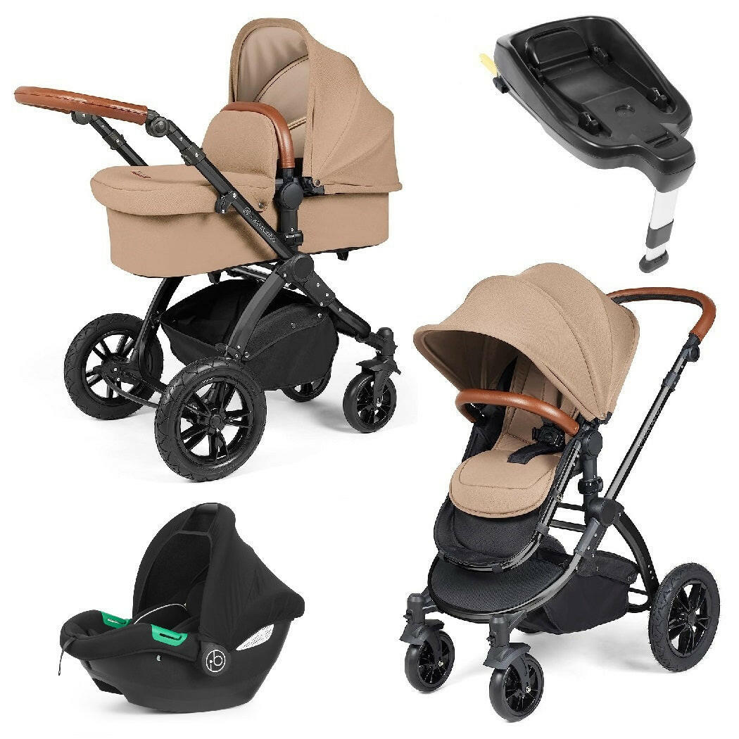 Ickle Bubba Stomp LUXE Travel System with Cirrus Car Seat & Base - Black/Desert/Tan - plus Bubba&Me Crib