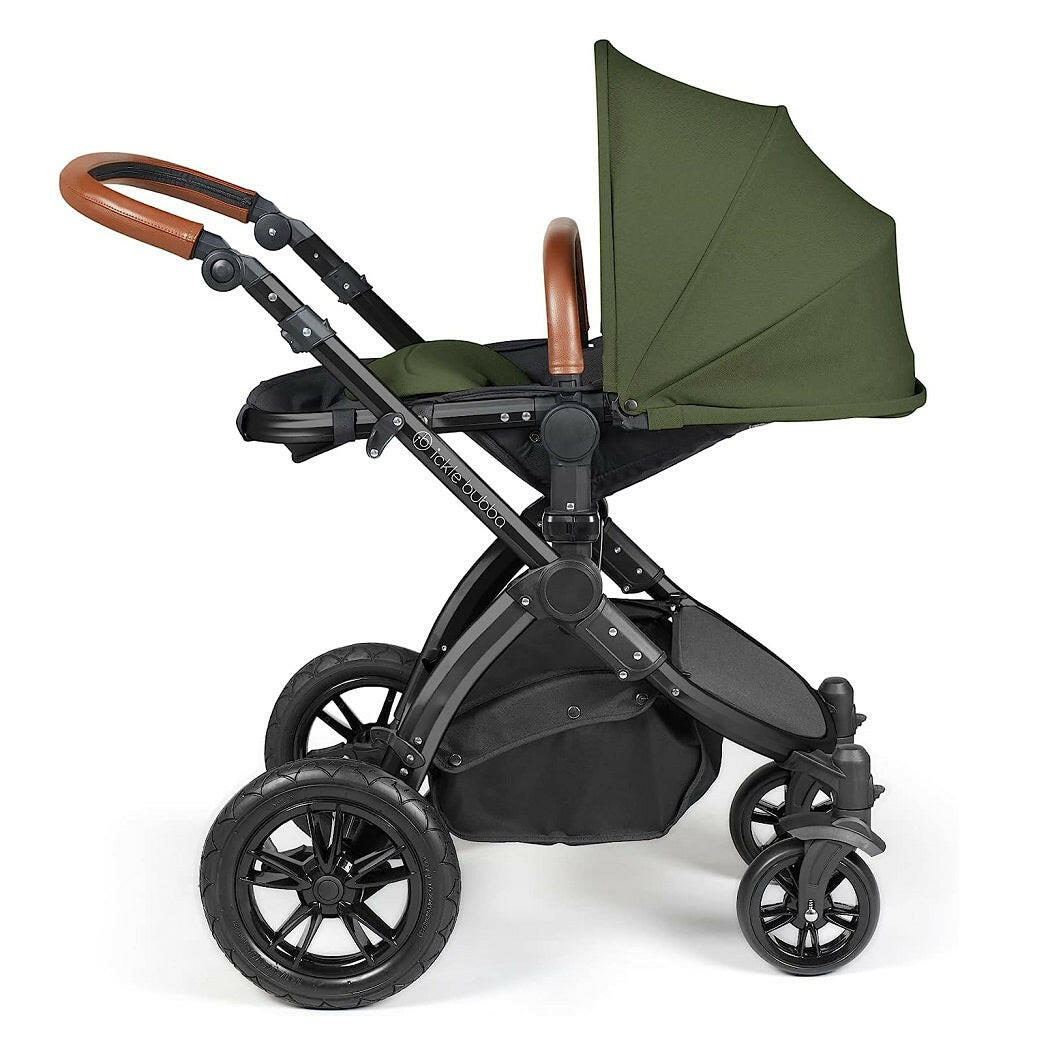 Ickle Bubba Stomp LUXE Travel System with Cirrus Car Seat & Base - Black/Woodland/Tan - plus Bubba&Me Crib