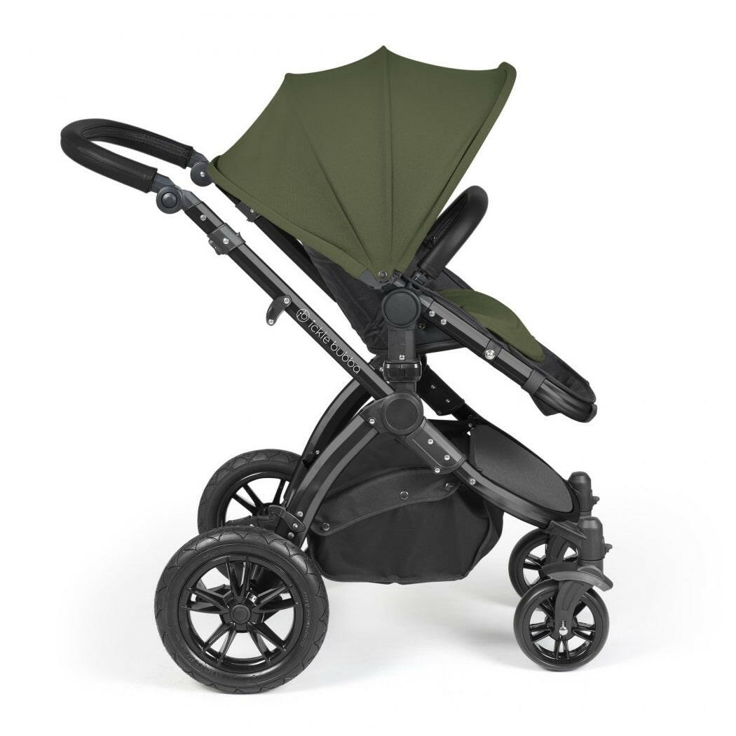 Ickle Bubba Stomp LUXE Travel System with Cirrus Car Seat & Base - Black/Woodland/Black - plus Bubba&Me Crib