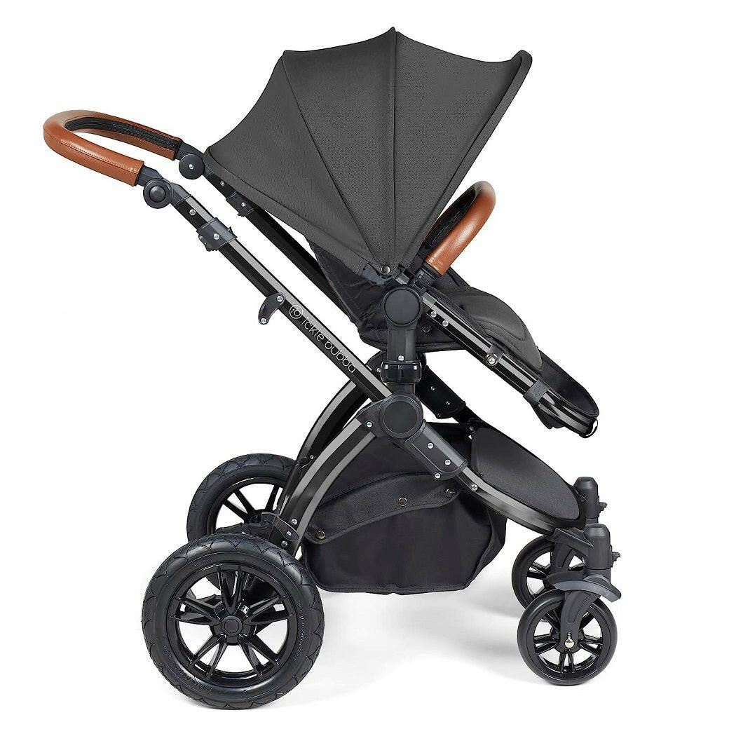 Ickle Bubba Stomp LUXE Travel System with Cirrus Car Seat & Base - Black/Charcoal/Tan - plus Bubba&Me Crib