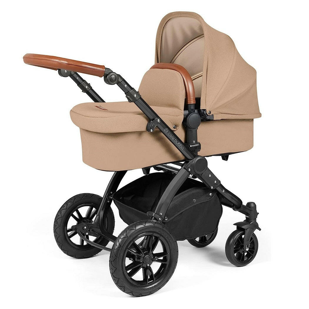 Ickle Bubba Stomp LUXE Travel System with Cirrus Car Seat & Base - Black/Desert/Tan - plus Bubba&Me Crib