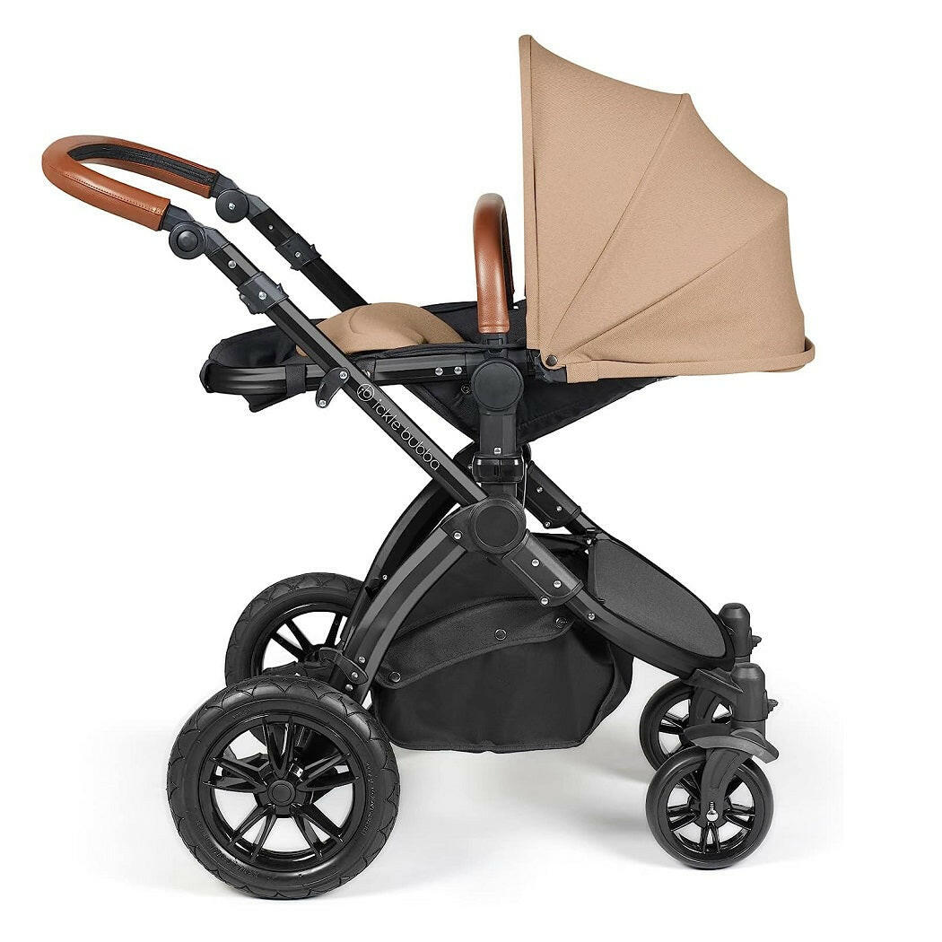 Ickle Bubba Stomp LUXE Travel System with Cirrus Car Seat & Base - Black/Desert/Tan - plus Bubba&Me Crib