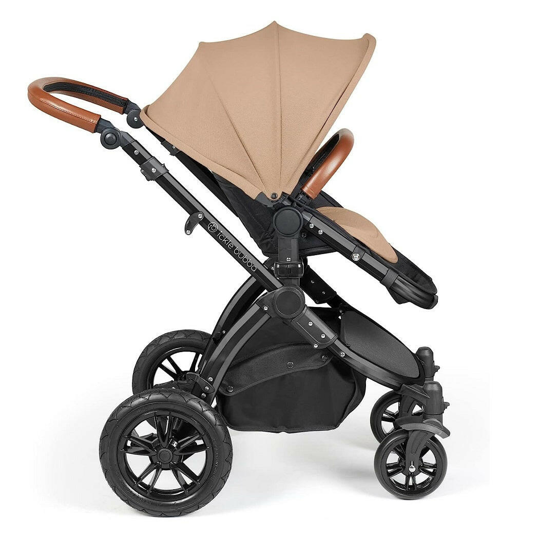 Ickle Bubba Stomp LUXE Travel System with Cirrus Car Seat & Base - Black/Desert/Tan - plus Bubba&Me Crib