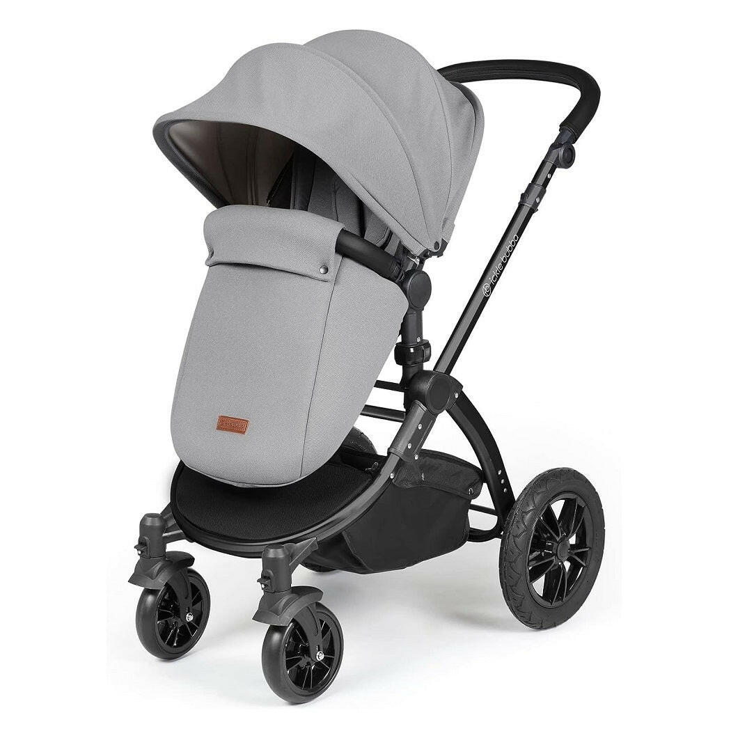 Ickle Bubba Stomp LUXE Travel System with Cirrus Car Seat & Base - Black/Pearl Grey/Black - plus Bubba&Me Crib