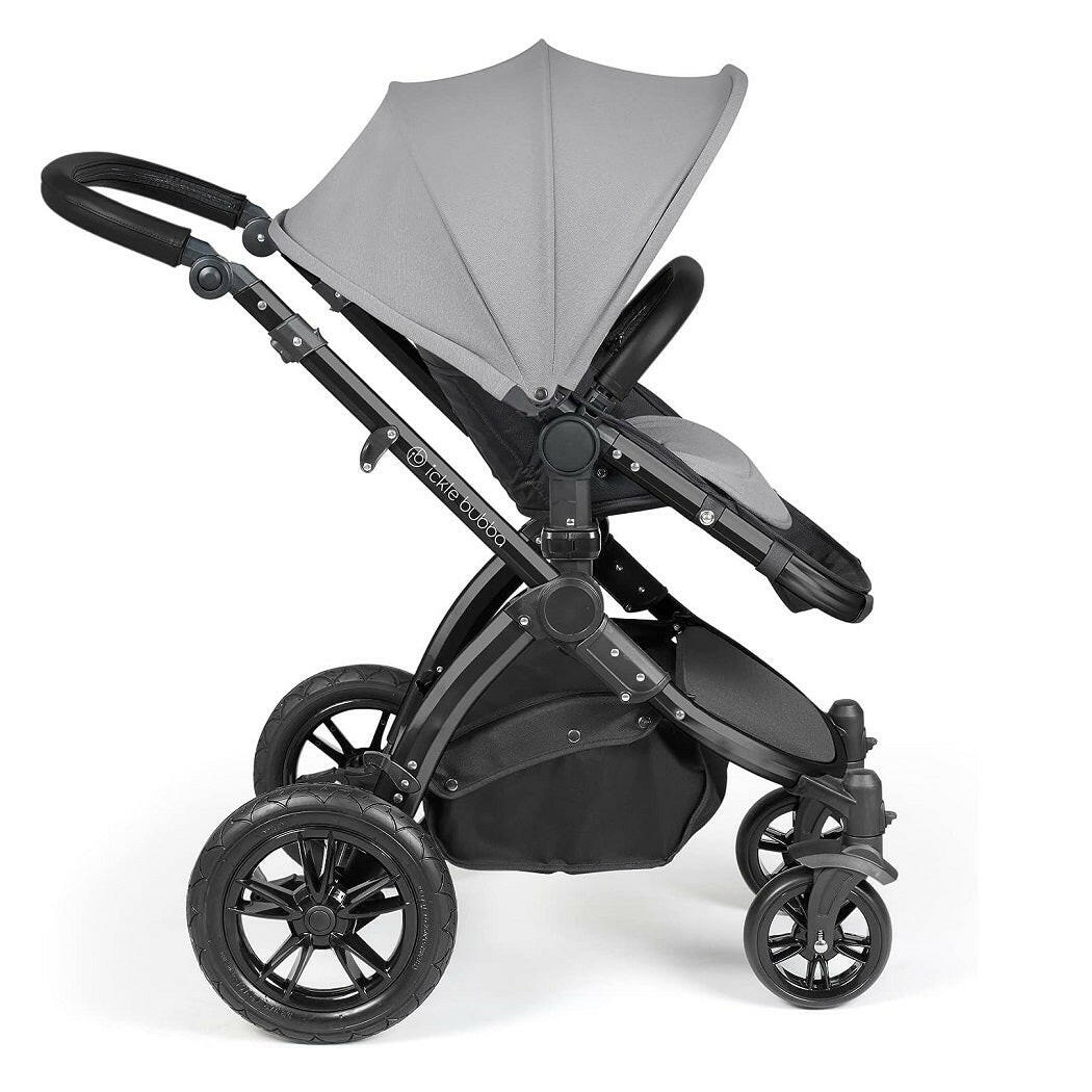 Ickle Bubba Stomp LUXE Travel System with Cirrus Car Seat & Base - Black/Pearl Grey/Black - plus Bubba&Me Crib