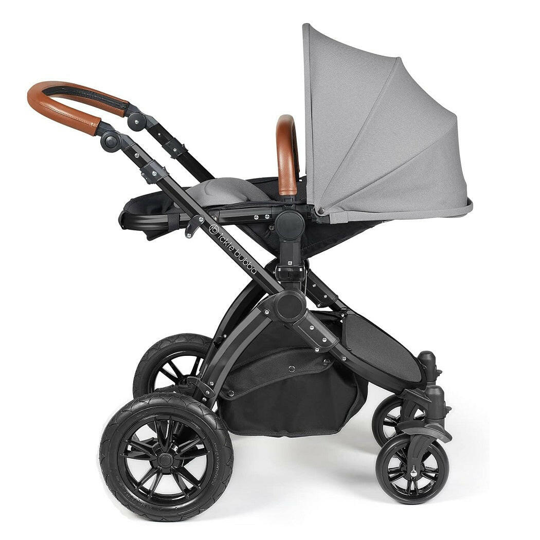 Ickle Bubba Stomp LUXE Travel System with Cirrus Car Seat & Base - Black/Pearl Grey/Tan - plus Bubba&Me Crib