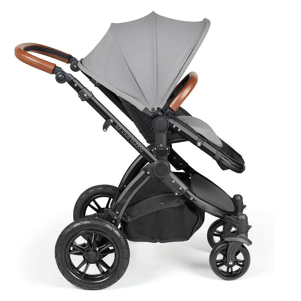 Ickle Bubba Stomp LUXE Travel System with Cirrus Car Seat & Base - Black/Pearl Grey/Tan - plus Bubba&Me Crib