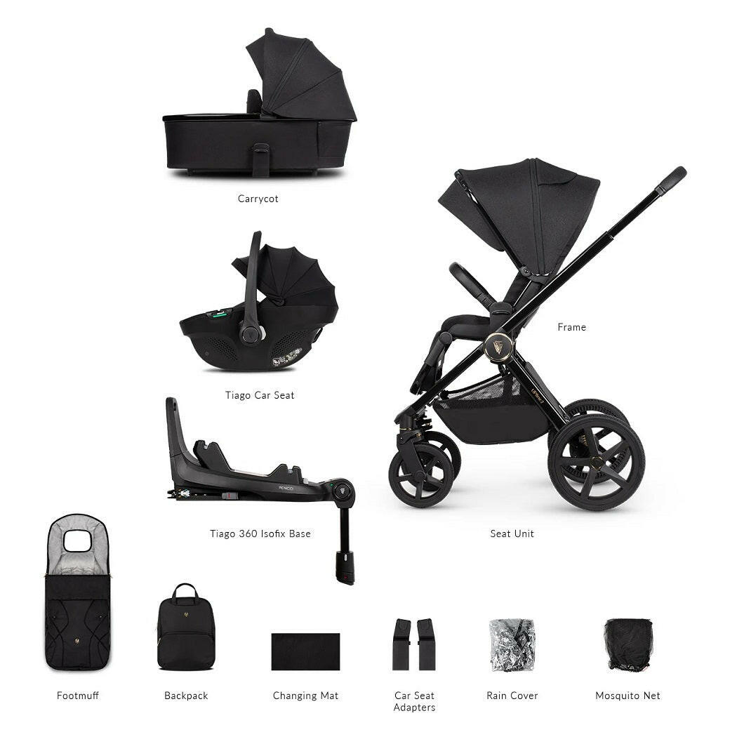 Venicci Upline 2 - All Black - 3in1 Travel System with 360 ISOFIX Base