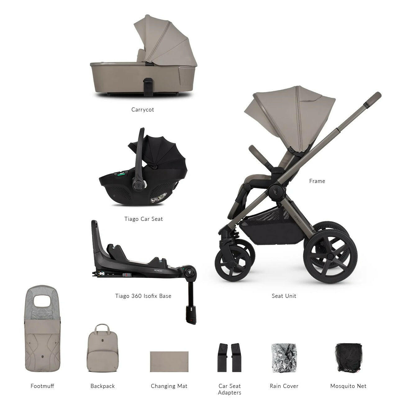Venicci Upline 2 - Taupe - 3in1 Travel System with Maxi-Cosi Pebble 360 Pro²