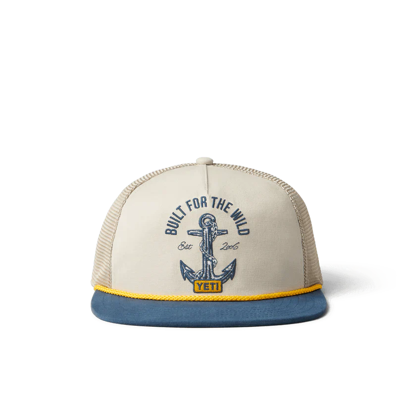 Yeti Built for the Wild Tan/Navy Open Seas Rope Flat Brim Hat