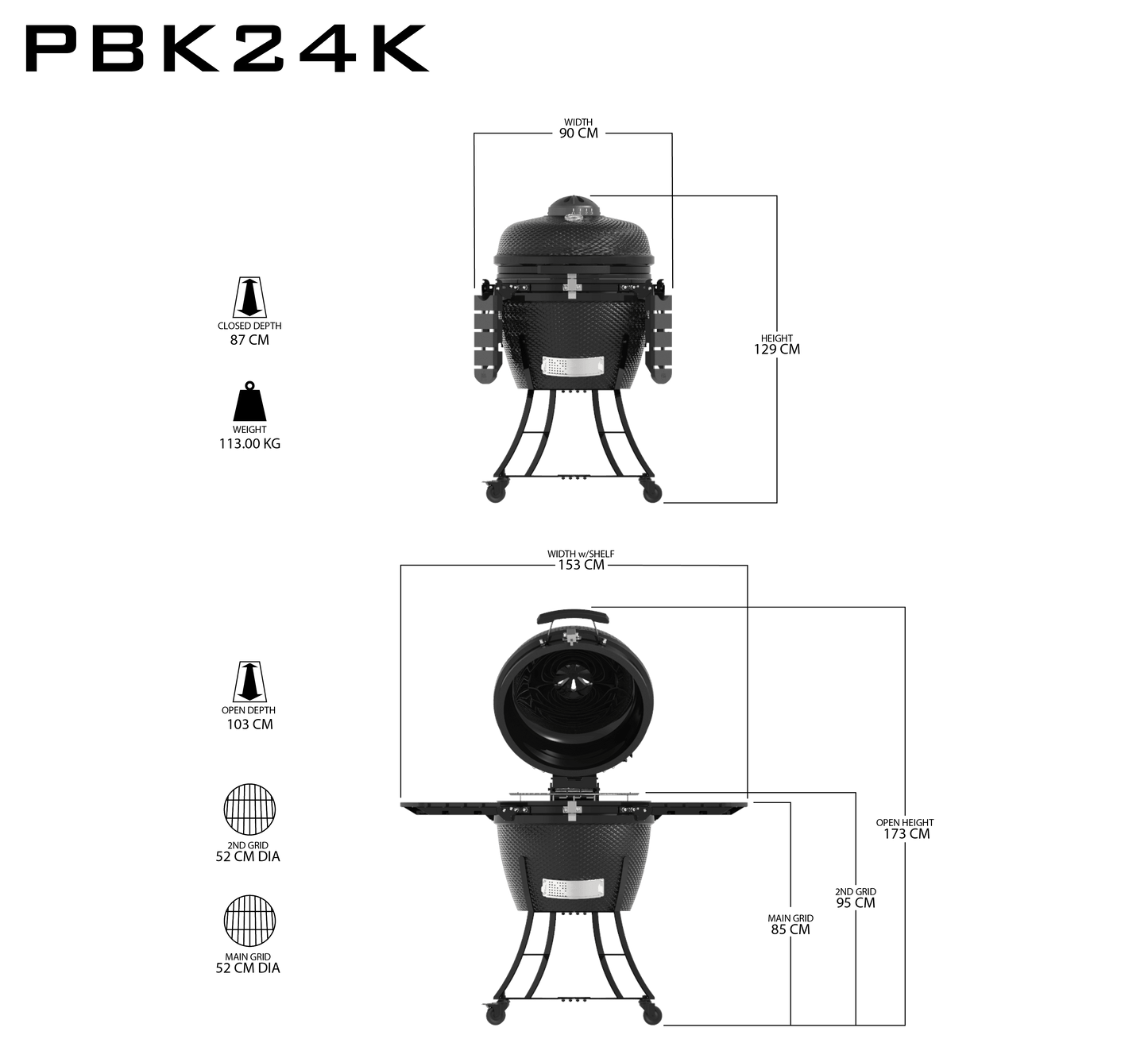 Pit Boss K24 24" (60cm) Black Ceramic Kamado BBQ with Cover