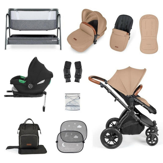 Ickle Bubba Stomp LUXE Travel System with Cirrus Car Seat & Base - Black/Desert/Tan - plus Bubba&Me Crib