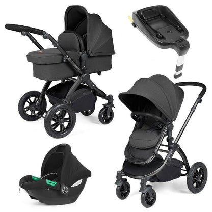 Ickle Bubba Stomp LUXE Travel System with Cirrus Car Seat & Base - Black/Charcoal/Black - plus Bubba&Me Crib