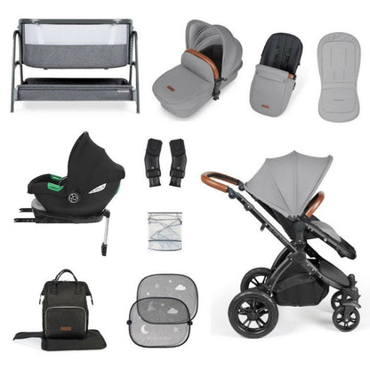 Ickle Bubba Stomp LUXE Travel System with Cirrus Car Seat & Base - Black/Pearl Grey/Tan - plus Bubba&Me Crib