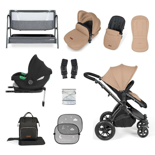 Ickle Bubba Stomp LUXE Travel System with Cirrus Car Seat & Base - Black/Desert/Black - plus Bubba&Me Crib
