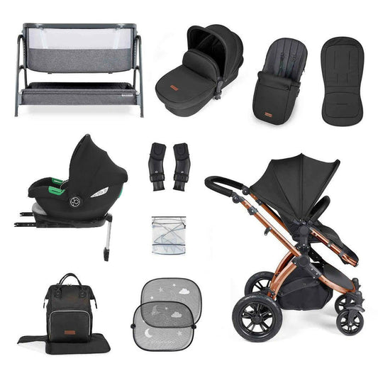 Ickle Bubba Stomp LUXE Travel System with Cirrus Car Seat & Base - Bronze/Midnight/Black - plus Bubba&Me Crib
