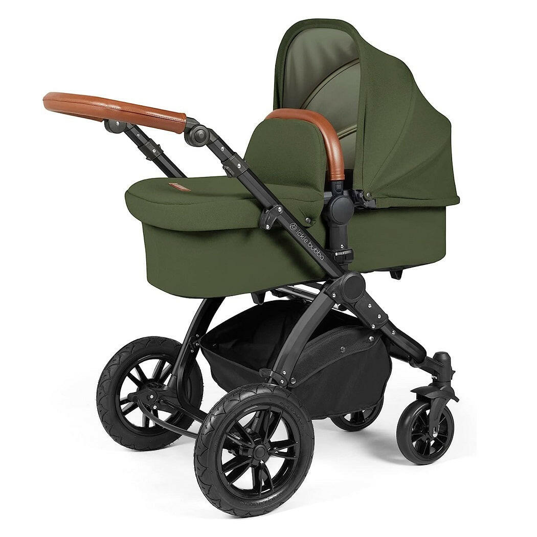 Ickle Bubba Stomp LUXE Travel System with Cirrus Car Seat & Base - Black/Woodland/Tan - plus Bubba&Me Crib