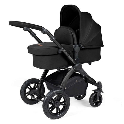 Ickle Bubba Stomp LUXE Travel System with Cirrus Car Seat & Base - Black/Midnight/Black - plus Bubba&Me Crib