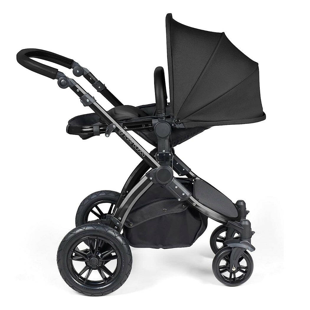 Ickle Bubba Stomp LUXE Travel System with Cirrus Car Seat & Base - Black/Midnight/Black - plus Bubba&Me Crib