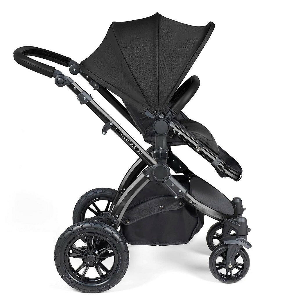 Ickle Bubba Stomp LUXE Travel System with Cirrus Car Seat & Base - Black/Midnight/Black - plus Bubba&Me Crib