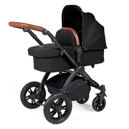 Ickle Bubba Stomp LUXE Travel System with Cirrus Car Seat & Base - Black/Midnight/Tan - plus Bubba&Me Crib