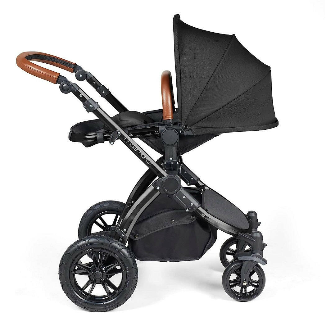 Ickle Bubba Stomp LUXE Travel System with Cirrus Car Seat & Base - Black/Midnight/Tan - plus Bubba&Me Crib