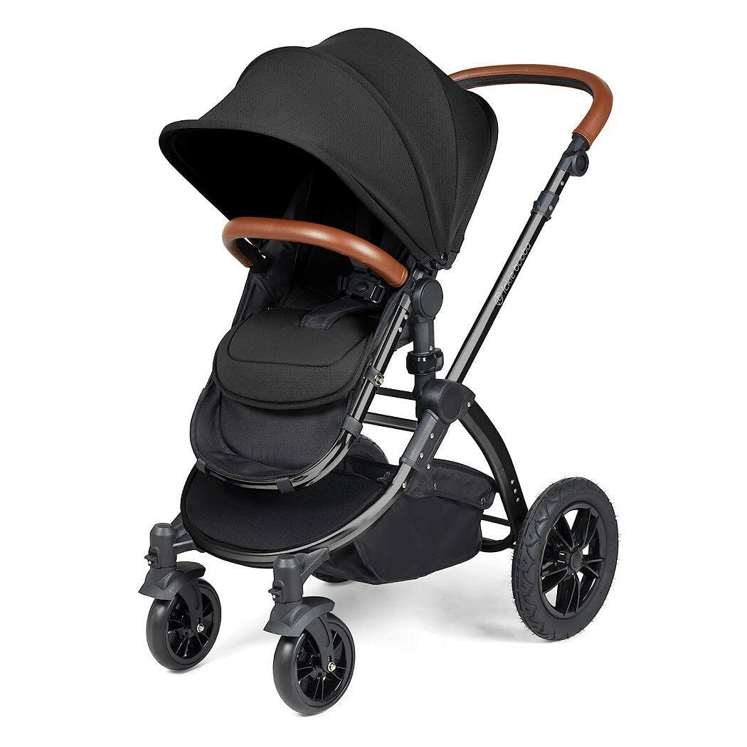 Ickle Bubba Stomp LUXE Travel System with Cirrus Car Seat & Base - Black/Midnight/Tan - plus Bubba&Me Crib