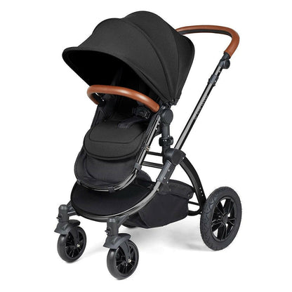 Ickle Bubba Stomp LUXE Travel System with Cirrus Car Seat & Base - Black/Midnight/Tan - plus Bubba&Me Crib