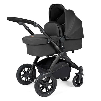 Ickle Bubba Stomp LUXE Travel System with Cirrus Car Seat & Base - Black/Charcoal/Black - plus Bubba&Me Crib