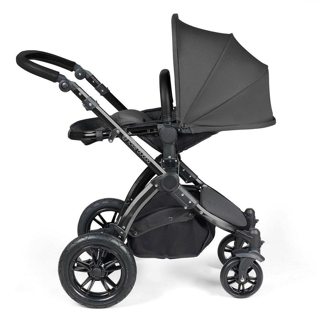 Ickle Bubba Stomp LUXE Travel System with Cirrus Car Seat & Base - Black/Charcoal/Black - plus Bubba&Me Crib