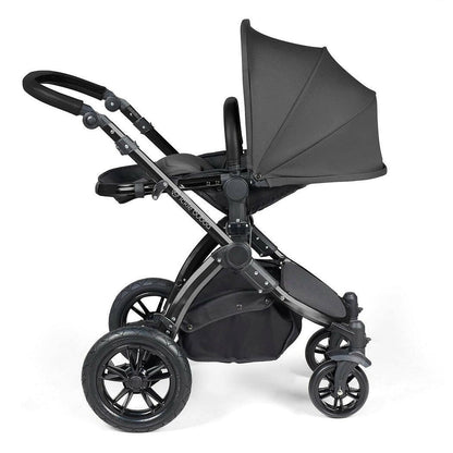 Ickle Bubba Stomp LUXE Travel System with Cirrus Car Seat & Base - Black/Charcoal/Black - plus Bubba&Me Crib