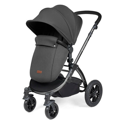 Ickle Bubba Stomp LUXE Travel System with Cirrus Car Seat & Base - Black/Charcoal/Black - plus Bubba&Me Crib