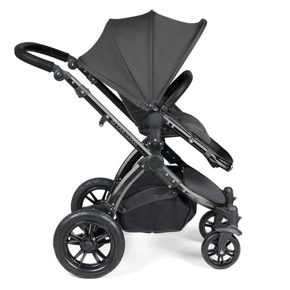 Ickle Bubba Stomp LUXE Travel System with Cirrus Car Seat & Base - Black/Charcoal/Black - plus Bubba&Me Crib