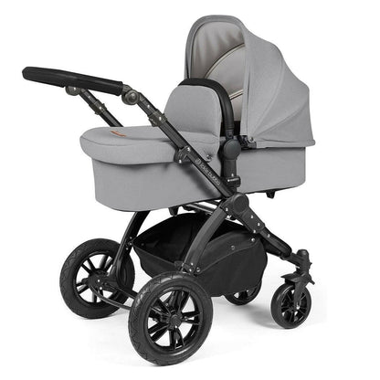 Ickle Bubba Stomp LUXE Travel System with Cirrus Car Seat & Base - Black/Pearl Grey/Black - plus Bubba&Me Crib