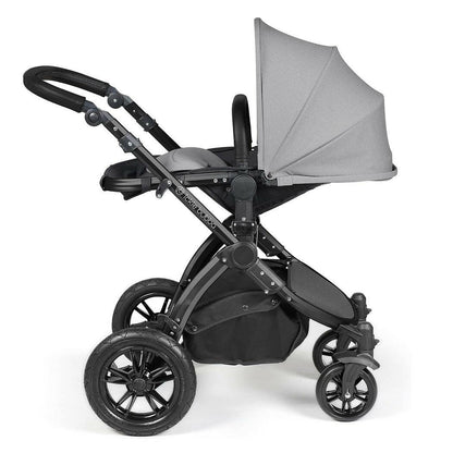 Ickle Bubba Stomp LUXE Travel System with Cirrus Car Seat & Base - Black/Pearl Grey/Black - plus Bubba&Me Crib