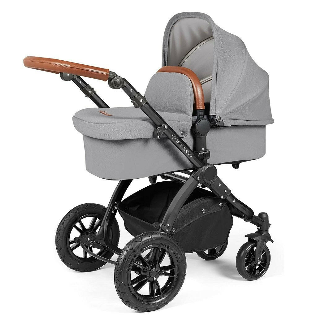 Ickle Bubba Stomp LUXE Travel System with Cirrus Car Seat & Base - Black/Pearl Grey/Tan - plus Bubba&Me Crib
