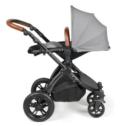 Ickle Bubba Stomp LUXE Travel System with Cirrus Car Seat & Base - Black/Pearl Grey/Tan - plus Bubba&Me Crib